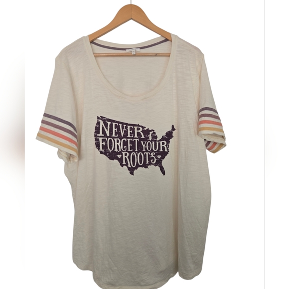 Maurices Tops - Maurices Cream Graphic Tee with Striped Sleeve Size 2